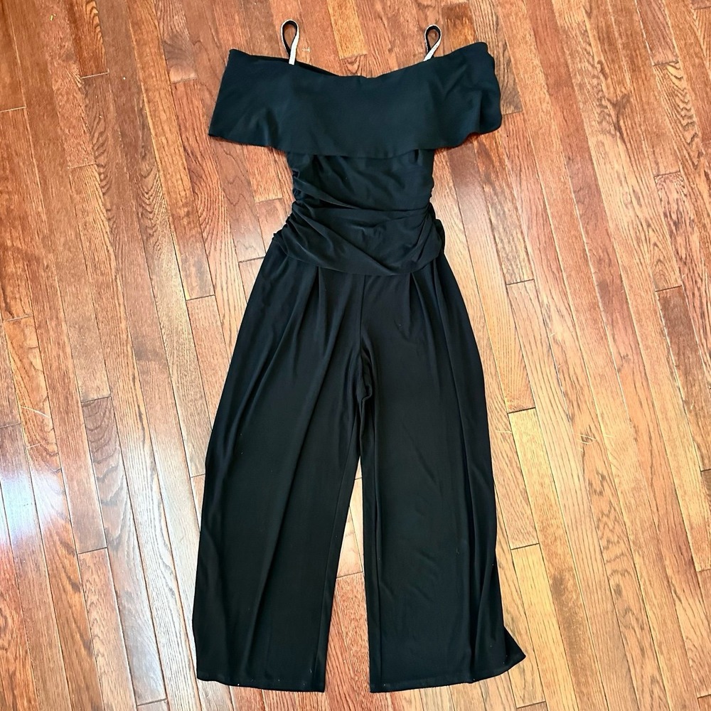Vintage R&M Richard's Black Embellished Rhinestoned Straps Wide Leg Jumpsuit